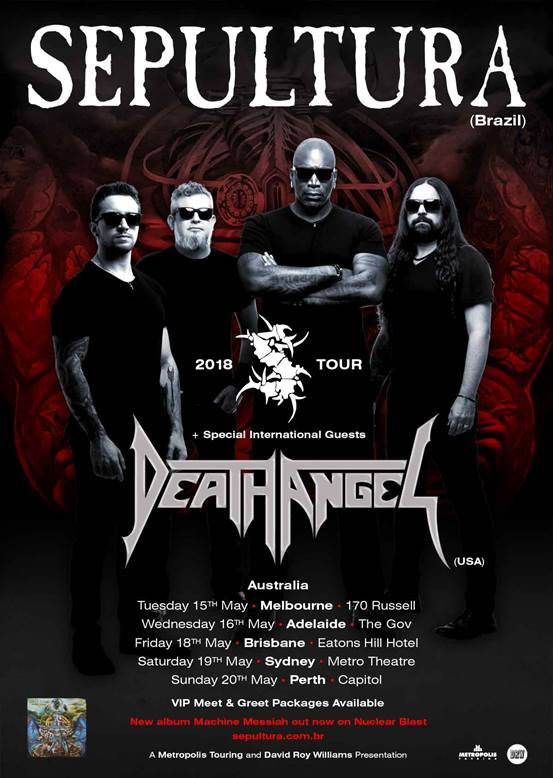 Sepultura / Death ANgel Australia tour 2018