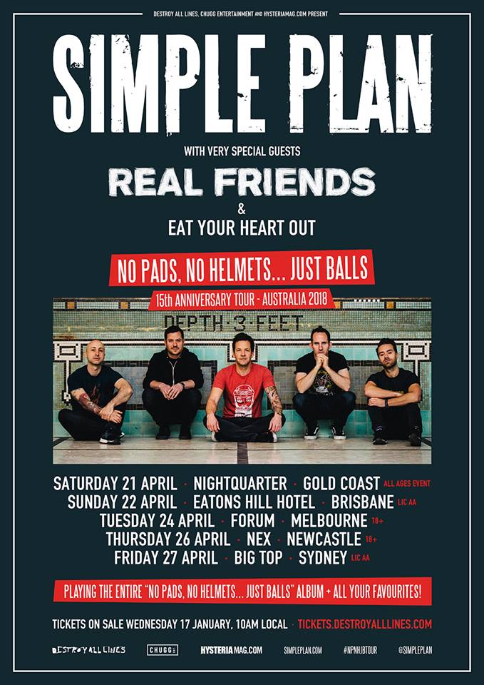 Simple Plan Australia tour 2018
