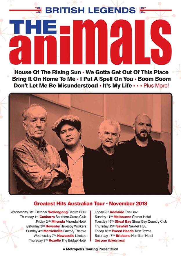 The Animals Greatest Hits Australia tour 2018