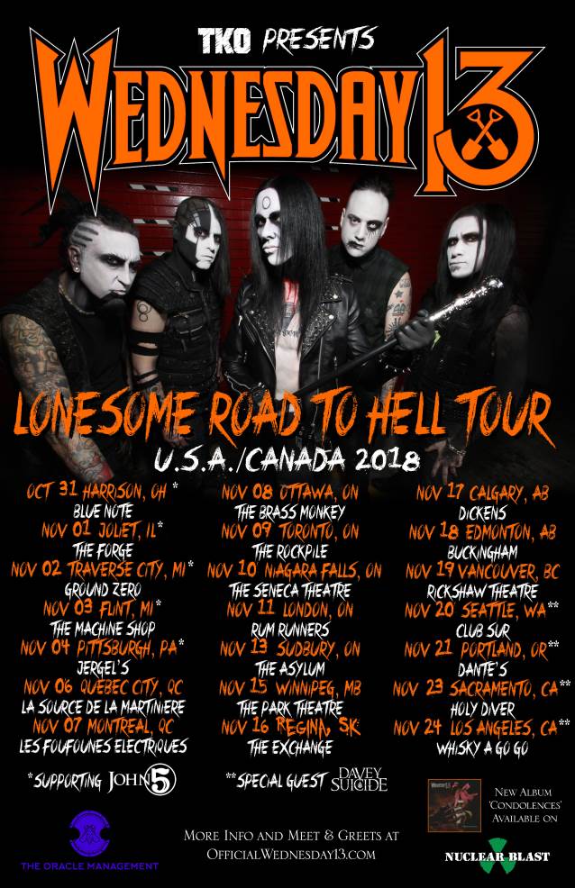 Wednesday 13 North American 2018 tour dates
