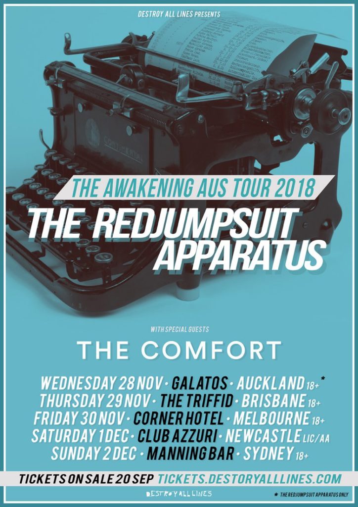 The Red Jumpsuit Apparatus Australia NZ tour 2018