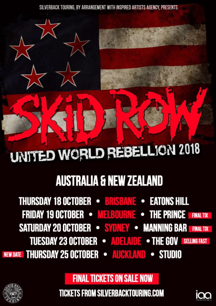 Skid Row Australia tour 2018