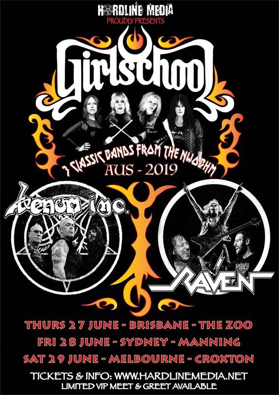 Girlschool, Venom Inc, Raven Austrlaia tour 2019