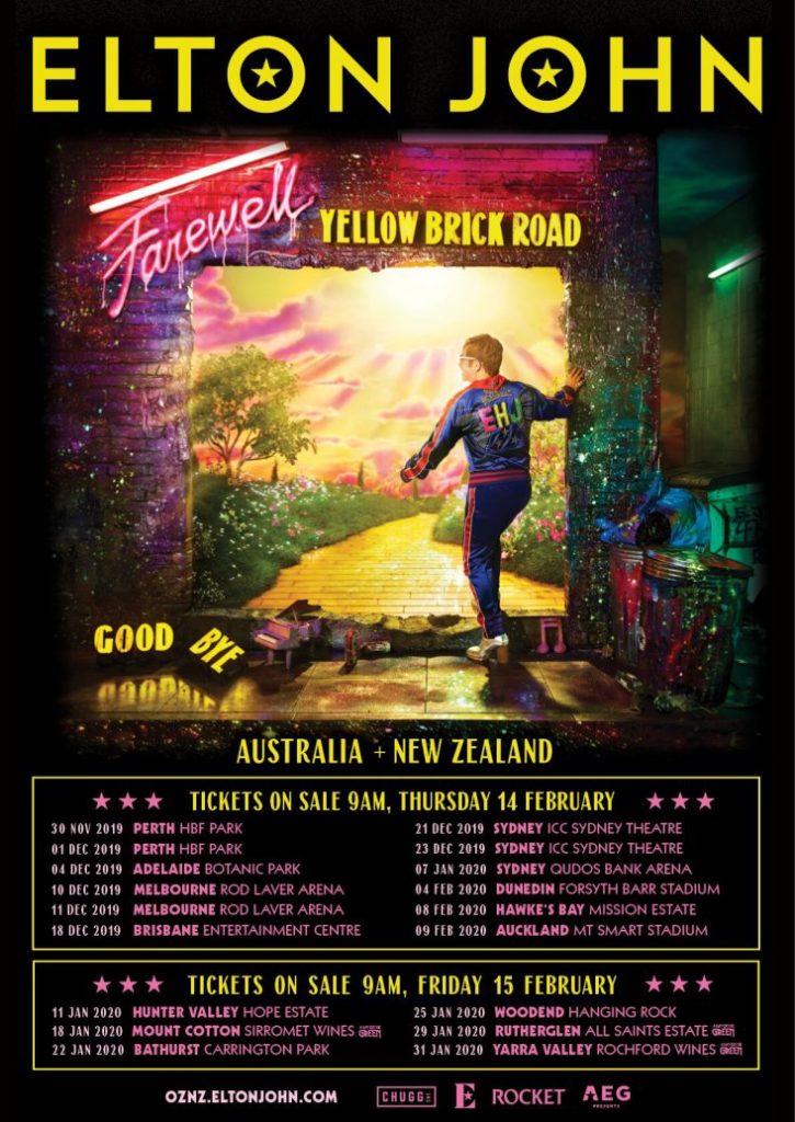 Elton John Austrlaia & New Zealand tour 2019
