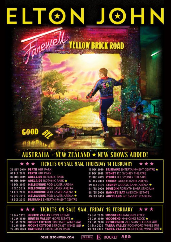Elton John Australia & New Zealand tour 2019
