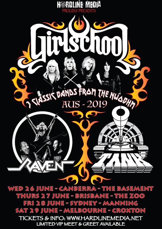 Girlschool / Raven / Tank Australia tour 2019