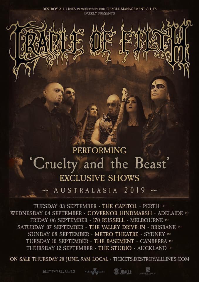 Cradle Of Filth Austrlaia & New Zealand tour 2019