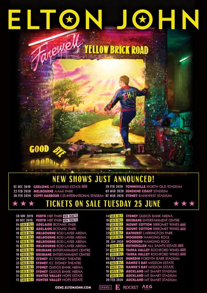 Elton John Farewell Yellow Brick Road Austrlaia & New Zealand Tour 