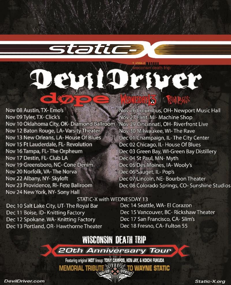 Static-X & Devildriver North American tour 2019