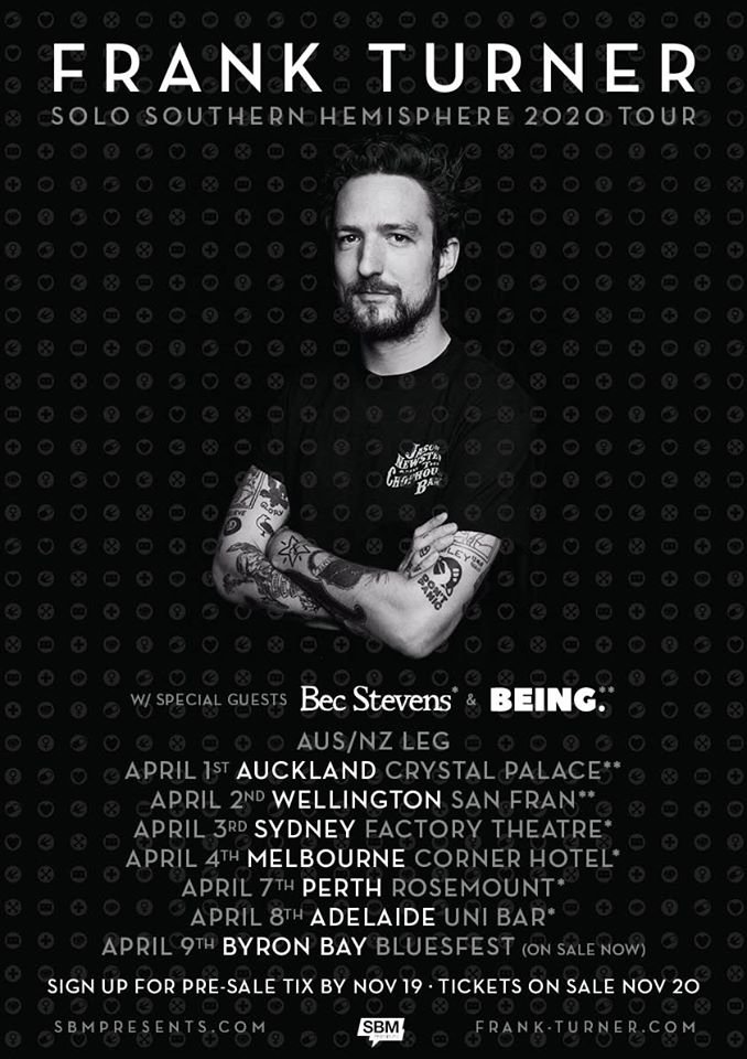 Frank Turner announces Australia & New Zealand tour dates 2020 The