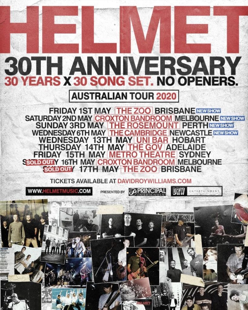 Helmet add more shows to 30 Years Australia tour including Perth The