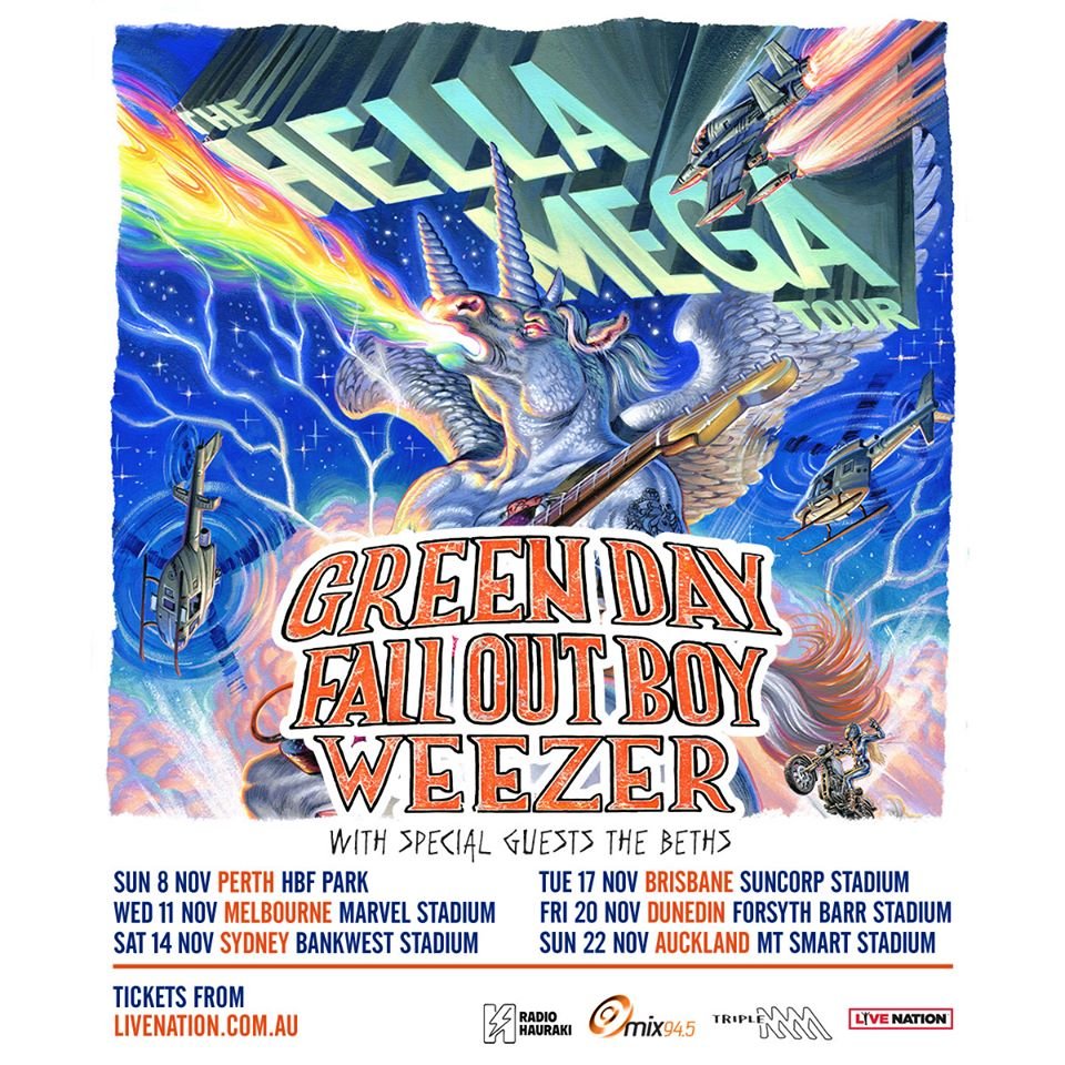 Greenday, Fallout Boy, Weezer Australia & New Zealand tour 2020