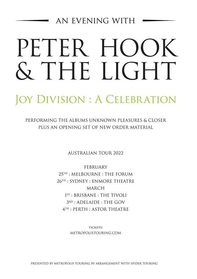 Peter Hook & The Light - Joy Division: A Celebration 2022 Australian Tour 