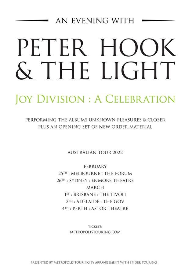 Peter Hook & The Light - Joy Division: A Celebration 2022 Australian Tour 