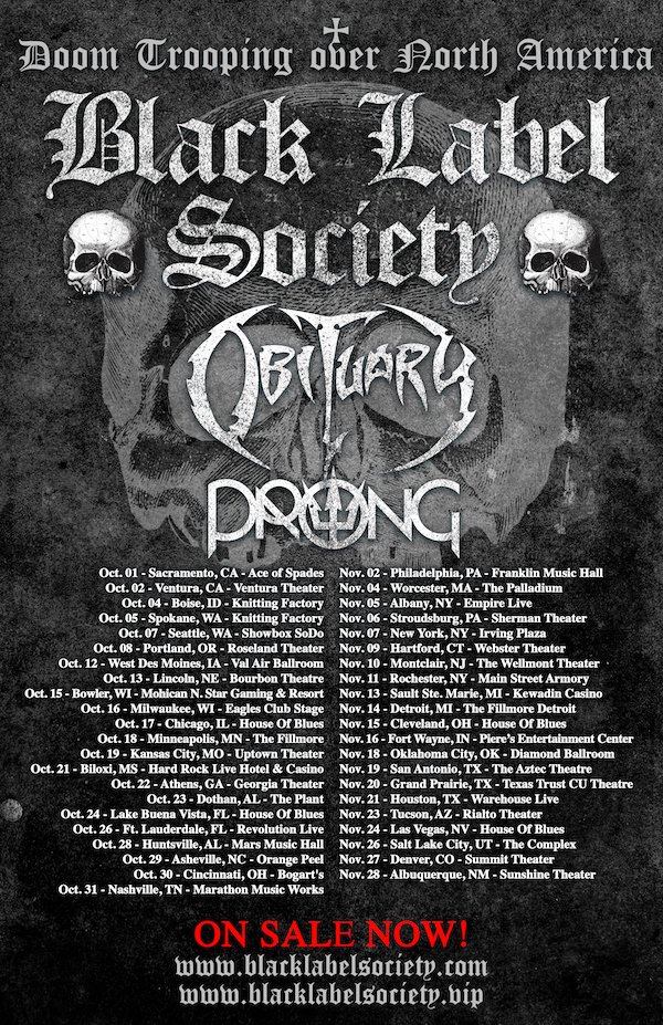 TOUR NEWS Black Label Society announces US tour with Obituary & Prong